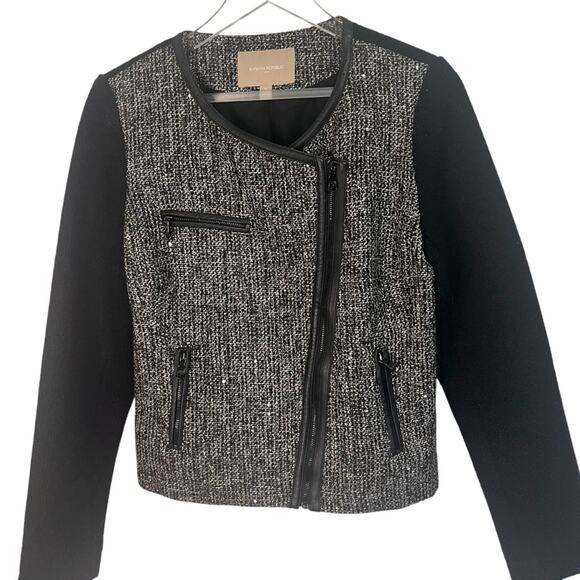 Banana Republic Tweed Moto Jacket  | Size 6 | Sequins Sparkles Vegan Leather - Picture 1 of 8